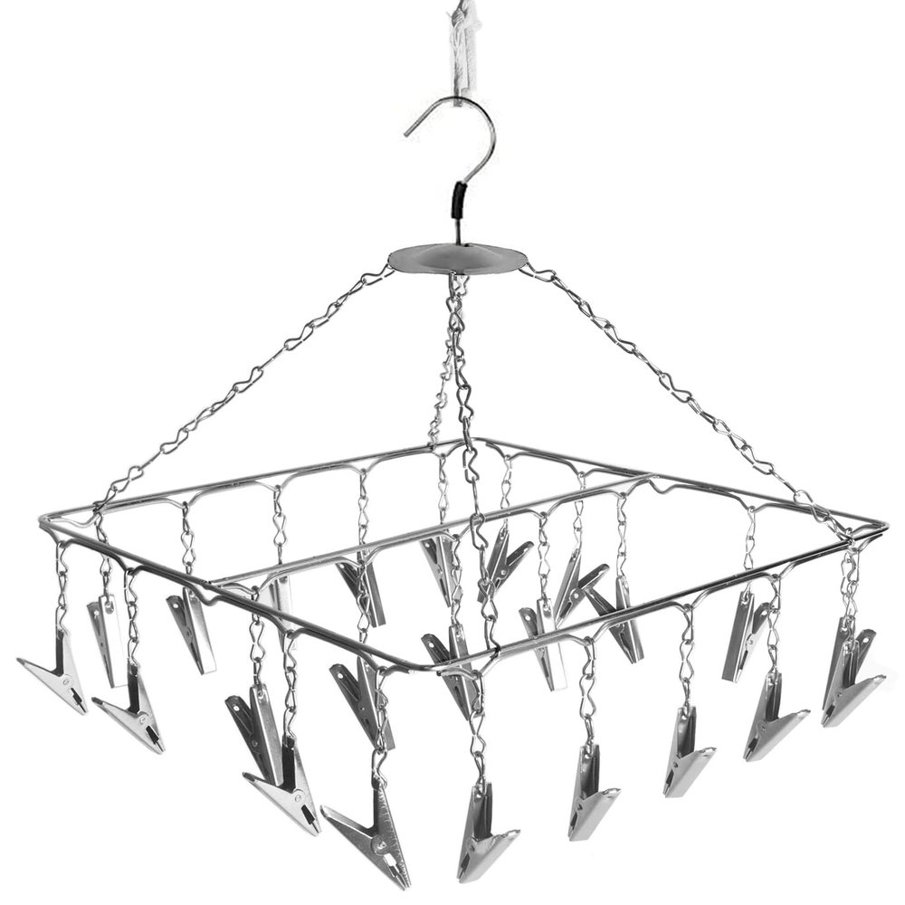 Synergy 25 Clips Stainless Steel Square Cloth Dryer | Cloth Hanger with Clips | Baby & Infant Clothes Drying Hanger | Undergarments & Socks Drying Rack (SY-CS15)