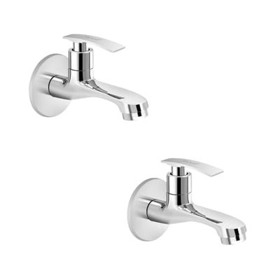 Kamal Brass Bib Cock Vista Tap with Wall Flange Pack of 2 | Chrome Finish | Solid Brass Body | for Bathroom, Wash Basin, Utility Use | 3-Year Warranty