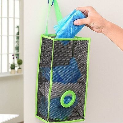 The Creative india Plastic Bag Holder,Hanging Storage Mesh Garbage Dispensers Folding Trash Bags Holder Organizer Recycling Shopping Pocket Hanging Containers for Kitchen Bathroom Office