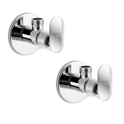 Kamal Brass Angle Cock with Wall Flange - Galaxy | Chrome Finish | German Technology Aerator | Silver (Pack of 2)