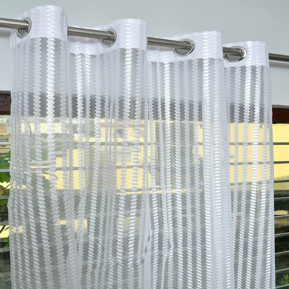 HOME UTSAV 2 Piece Sheer Strip Premium Tissue Net Polyester Curtains for Door 7 Feet, White