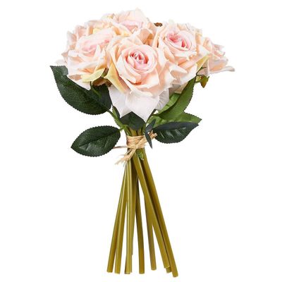 Fourwalls Beautiful Decorative Artificial Rose Flower Bouquet for Home dcor (26 cm Tall, 10 Flower Stems, White/Pink)