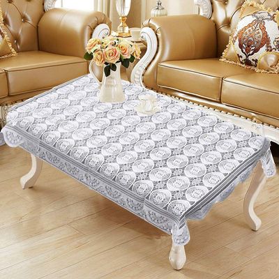 Chander Pure Cotton Design 6 Seater Center/Dinning Table Cover.(60x90,White)