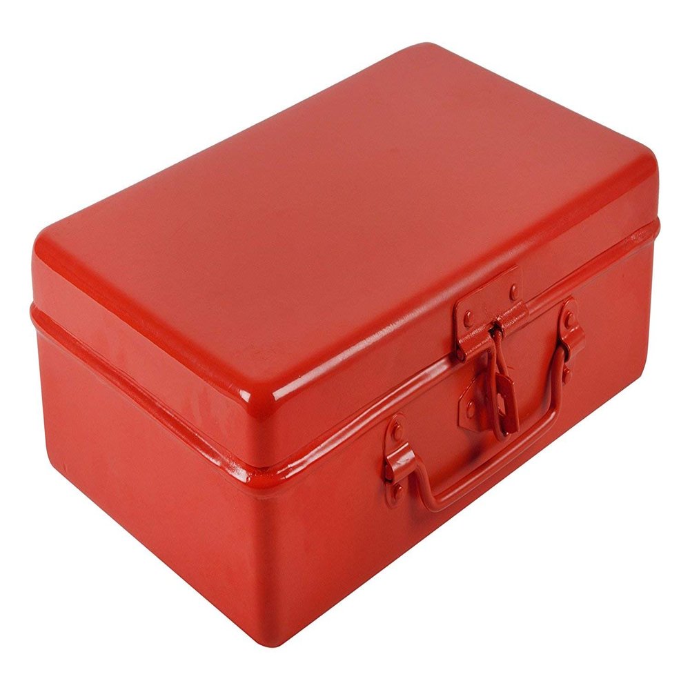 JAYCO Aluminum Empty Tool Storage Box (25 cm x 17 cm x 8 cm, Silver) (Red)