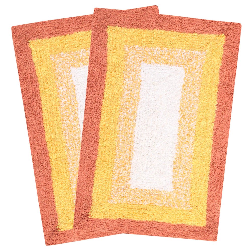 Saral Home Soft Cotton Anti Slip Bathmat Set of 2 (Orange, 40x60 cm)