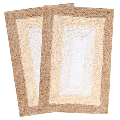 Saral Home Cotton Rectangle Anti-Skid Bath Mats | Soft & Super Absorbent Mats for Shower | Washable, Non-Slip & Quick-Drying Mats for Kitchen Bathroom | Set of 2 (Beige, 40X60 CM)