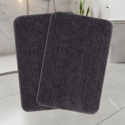 Saral Home Microfiber Rectangular Solid Anti-Skid Bath Mats | Soft & Super Absorbent Mats for Shower | Washable, Non-Slip & Quick-Drying Mats for Home/Kitchen/Office | Pack of 2 (Grey, 40x60 CM)
