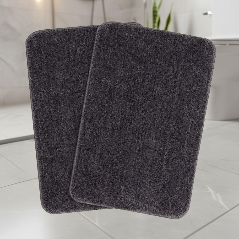 Saral Home Microfiber Rectangular Solid Anti-Skid Bath Mats | Soft & Super Absorbent Mats for Shower | Washable, Non-Slip & Quick-Drying Mats for Home/Kitchen/Office | Pack of 2 (Grey, 40x60 CM)