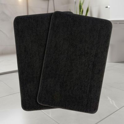 SARAL HOME EASY LIVING Saral Home Microfiber Anti-Skid Rectangular Bath Mat Pack Of 2 (Black, 40X60 Cm)