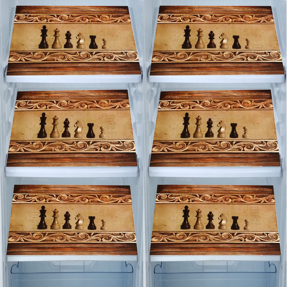 E-Retailer Waterproof PVC Wooden Design Fridge Mat/Drawer Mat Set (Size: 12X17 inch, Set Content: Set of 6)