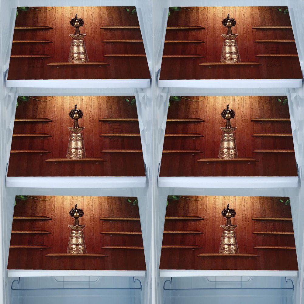 E-Retailer Waterproof PVC Wooden Design Fridge Mat/Drawer Mat Set (Size: 12X17 inch, Set Content: Set of 6)