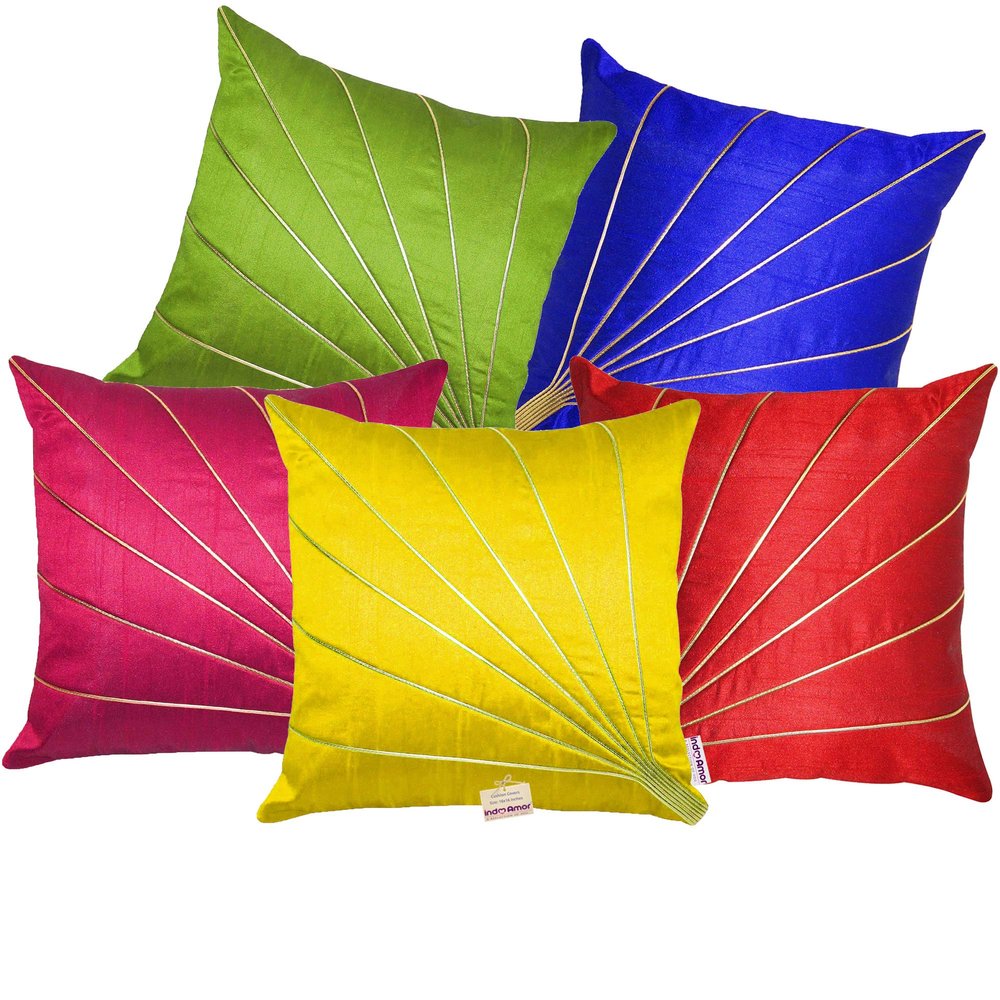 indoAmor Silk Decorative Golden Striped Throw Pillow Cover Bedroom & Living Room Cushion Cover Set Sofa (16X16 Inches), Set of 5 Covers, (Multicolour)