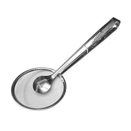 S R EXCLUSIVE Multi-Functional 2 in 1 Fry Tool Filter Spoon Strainer with Clip, Oil Frying BBQ Filter Stainless Steel Mesh Strainer Kitchen Tool, 28 x 10 cm