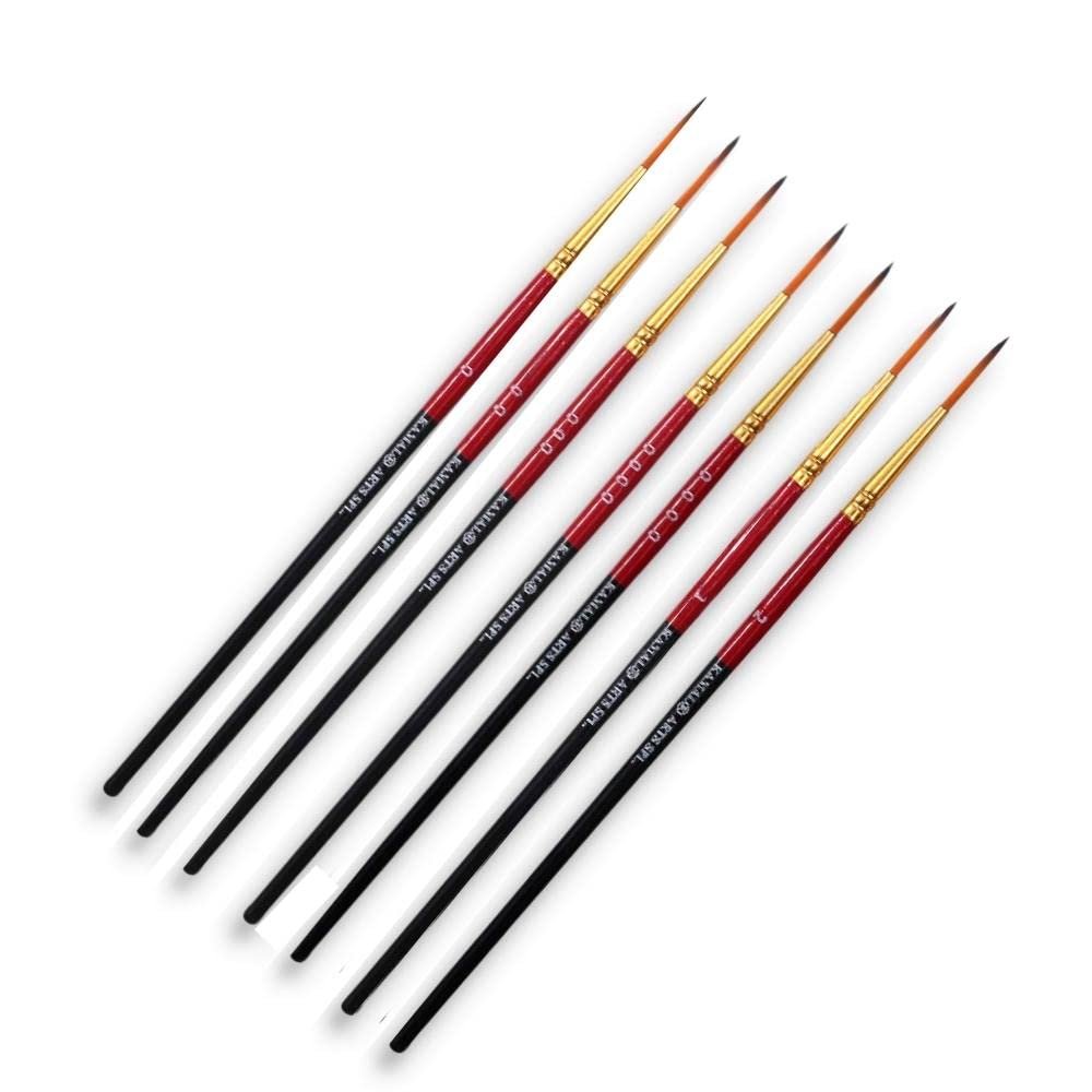 Kamal Wood Artist Quality Detail and Synthetic Script Liner Set of 7 for Artists in TAKLON, for Oil Painting, Modern Art, Nail Art, Ganapati Painting, Intricate Painting