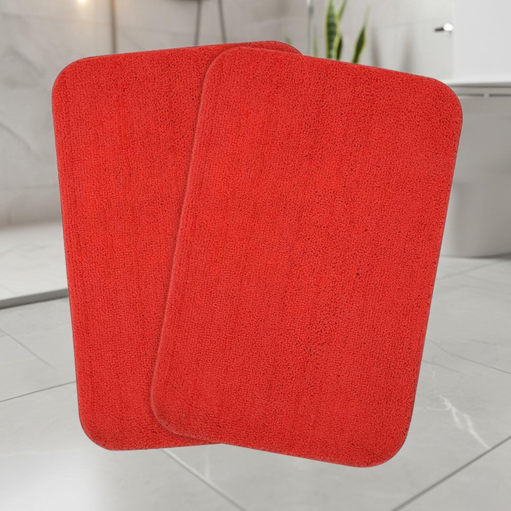 SARAL HOME EASY LIVING Saral Home Microfiber Anti-Skid Rectangular Bath Mat Pack Of 2 (Red, 40X60 Cm)