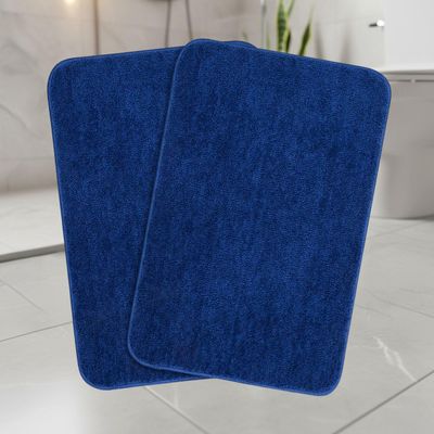 SARAL HOME EASY LIVING Saral Home Microfiber Anti-Skid Rectangular Bath Mat Pack Of 2 (Blue, 40X60 Cm)