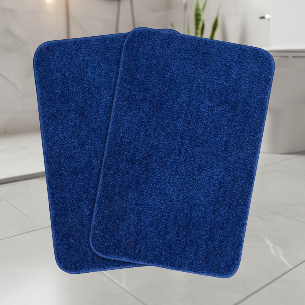 SARAL HOME EASY LIVING Saral Home Microfiber Anti-Skid Rectangular Bath Mat Pack Of 2 (Blue, 40X60 Cm)