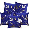 indoAmor Silk Cushion Cover, Golden Leaves Floral Design (Royal Blue, 16x16 Inches) Set of 5 Covers view 1