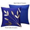 indoAmor Silk Cushion Cover, Golden Leaves Floral Design (Royal Blue, 16x16 Inches) Set of 5 Covers view 3