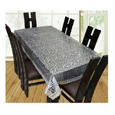 Bubble Design Transparent 6 Seater Dining Table Cover with Golden LACE (54X78 INCHES)