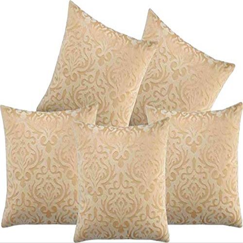 Belive-Me Velvet Embos Small Cushion Covers Set of 5 Pieces(12 x 12inch / 30 x 30cm, Beige)