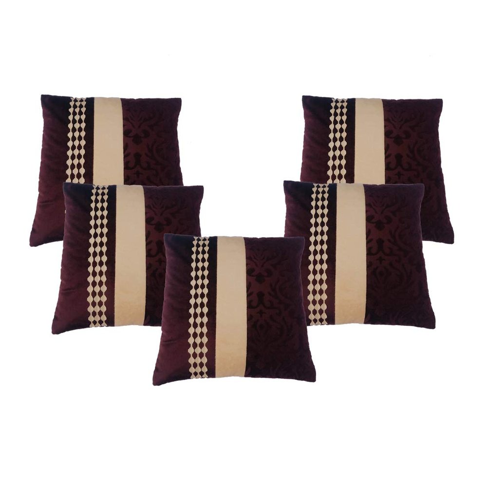 MSenterprises Cushion Cover Brown Burnt Ambose Velvet Patti Cushion Covers Pack of 5(40 x 40 Cms Or 16x16 Inch)