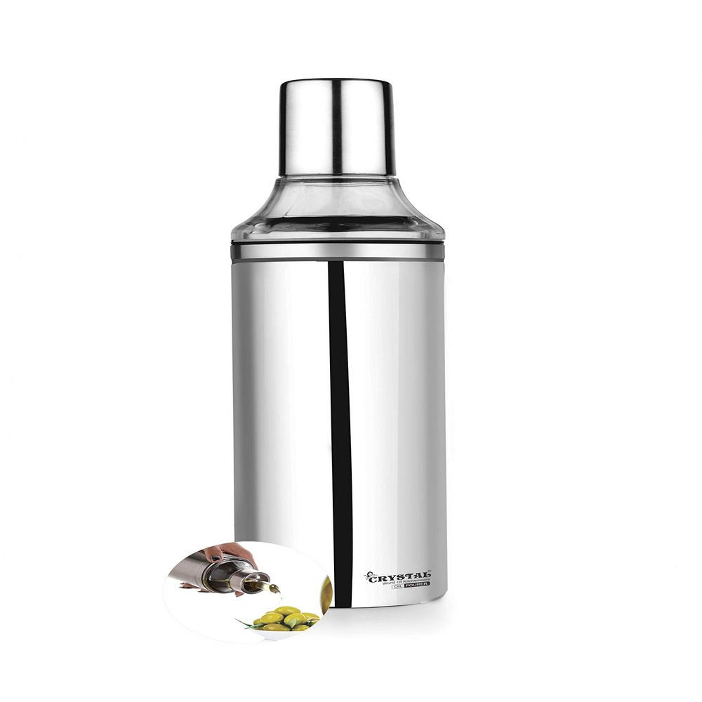 Crystal Stainless Steel Oil Pourer/Dispenser | 1 Litre | Leak Proof | Anti Drip design | Silver