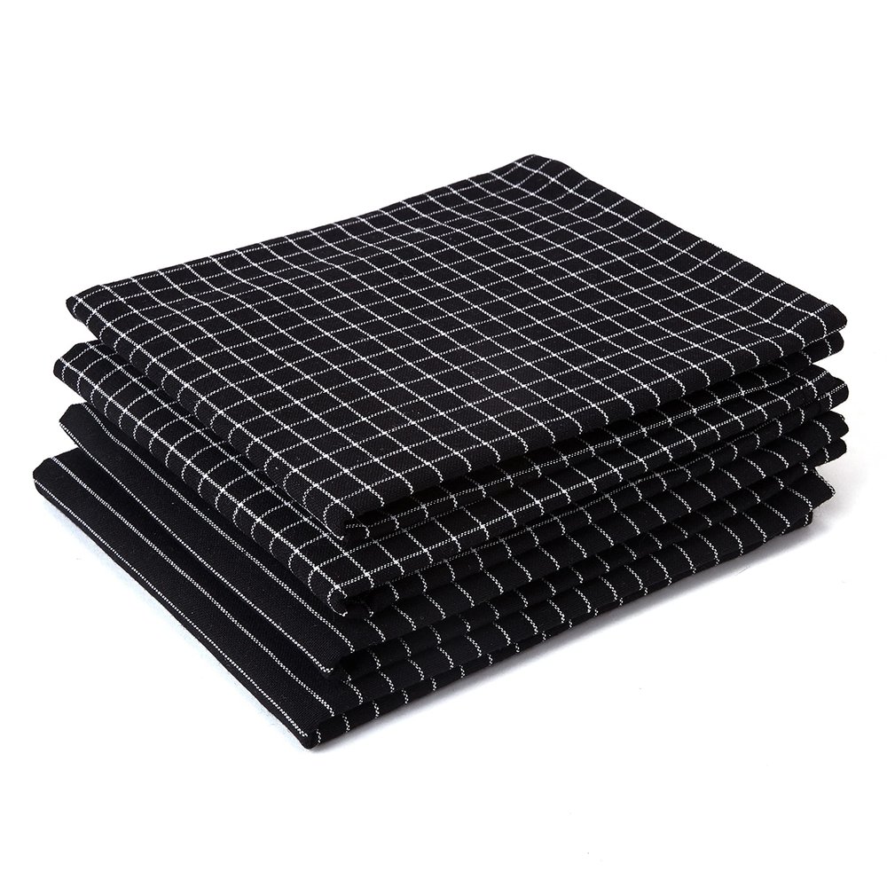 Encasa XO Kitchen Cloth for Cooking | Cotton Hand Towel for Drying Dishes | 70x45 cm Tea Towels | Highly Absorbent for Cleaning & Quick Drying of Plates & Glasses | Butcher Black (Set of 4 Pieces)