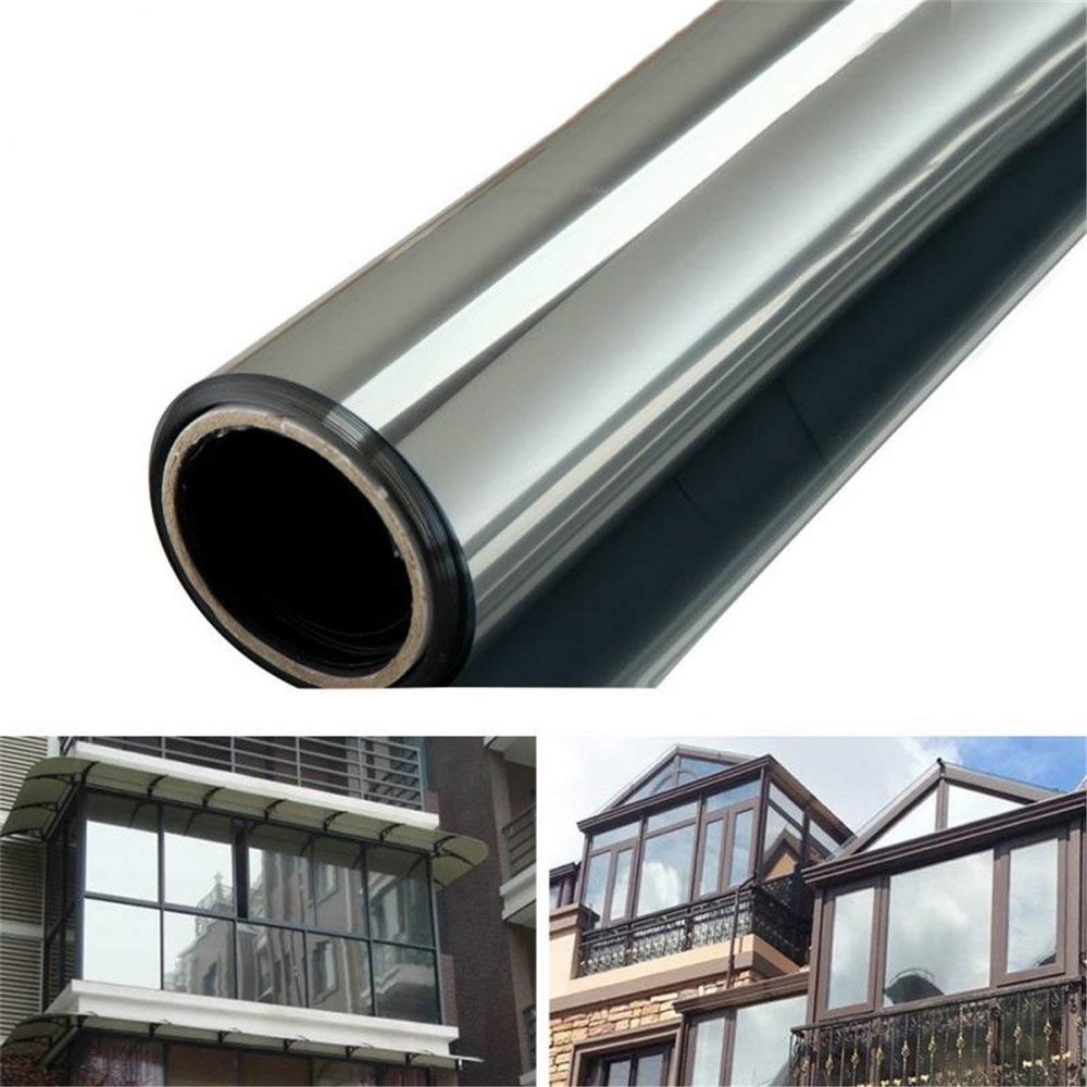 KREEPO One Way Window Film Privacy Window Heat Control Film Glass Films Self-Adhesive Vinyl Window Tint for Home & Office (12x120inch) Silver Chrome