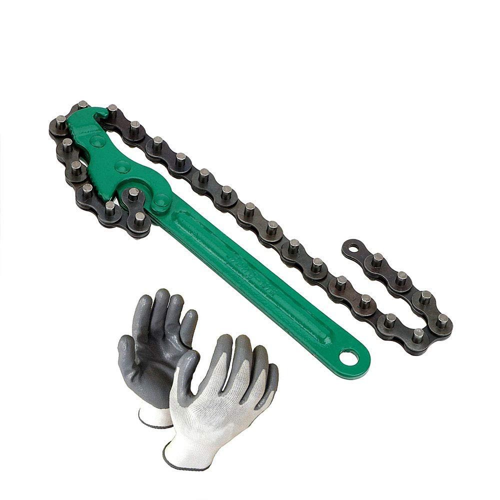 ISC Heavy-Duty Wrench Oil Filter Tool Pipe Fittings Tools Single Sided Adjustable Wrench Combo (9" Inch Chain)