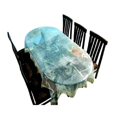 MONKDECOR Classic Transparent 6 Seater Oval Dining Table Cover with Golden LACE (60X90 Inches)(Plastic, Pack of 1)