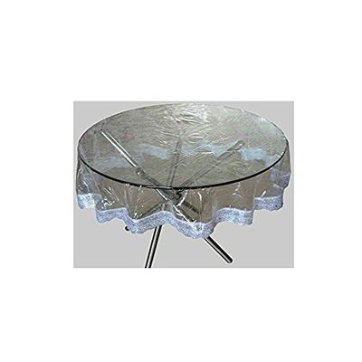 MONKDECOR Classic Transparent 6 Seater Round Table Cover with Silver Lace (72 Inches)