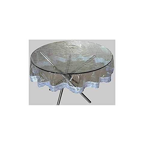 MONKDECOR Classic Transparent 6 Seater Round Table Cover with Silver Lace (72 Inches)