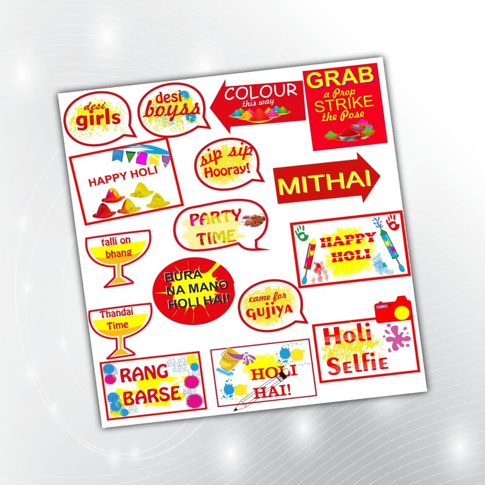 PartyStuff Holi Theme Props - Holi Speech Bubbles (16 Cards)
