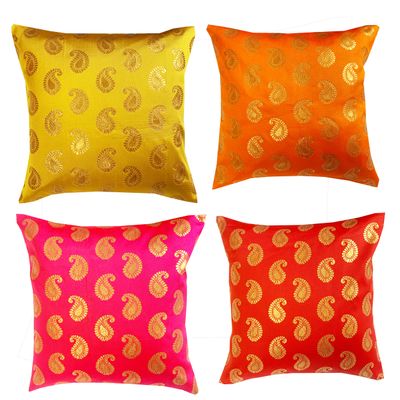 VIREO Dupion Silk Cushion Cover (12x12 Inch) - Set of 4 Pieces