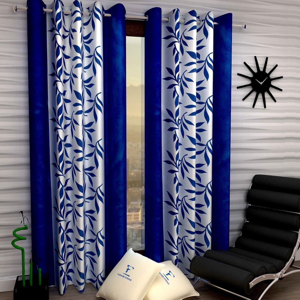 Fashion String 2 Piece Kolaveri Eyelet Polyester Semi Sheer Door Curtains-7 Feet,Blue,Lined
