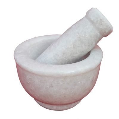 Ekam Art White Marble Stone Mortar Pestle Handcrafted Kitchenware Medicine Herb Crusher