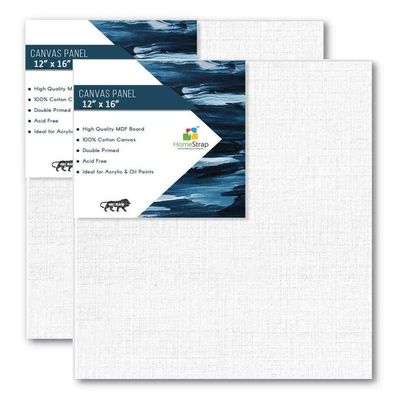 Homestrap Cotton Canvas Board Medium Grain 12 X 16 inch - Pack of 2 - White