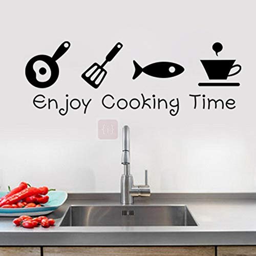 ISEE 360 Wall Sticker Enjoy Cooking Time Set of Meals for Kitchens Hotel Restaurant Coffee Shop Home Canteen Vinyl Decals Black L X H 60.00 x 15.00 Cm