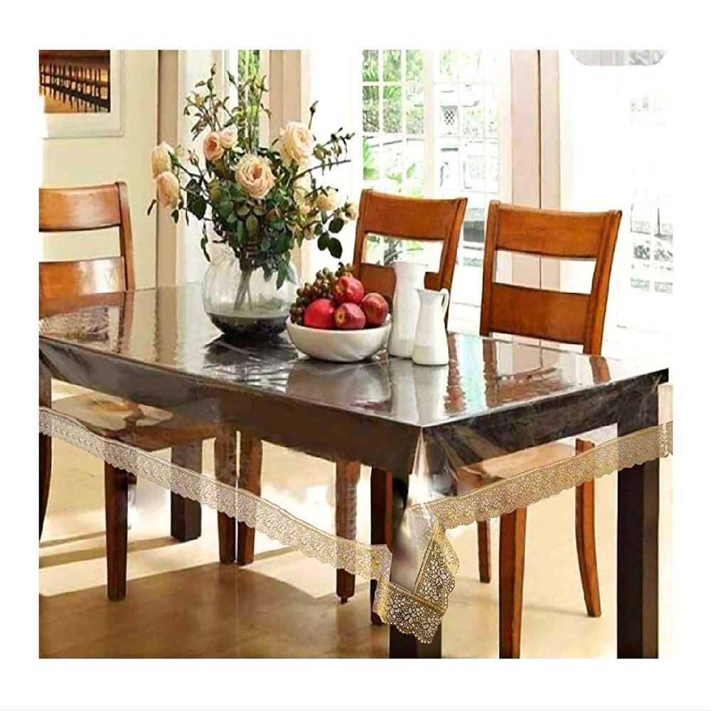 MONKDECOR Classic 6 Seater Dining Table Cover with Golden Border 54x78 inches