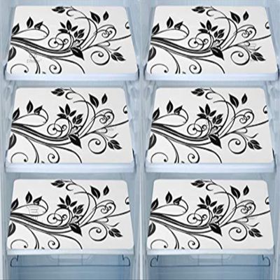 E-Retailer Waterproof PVC Floral Design Fridge Mat/Drawer Mat Set (Size: 12X17 inch, Set Content: Set of 6)