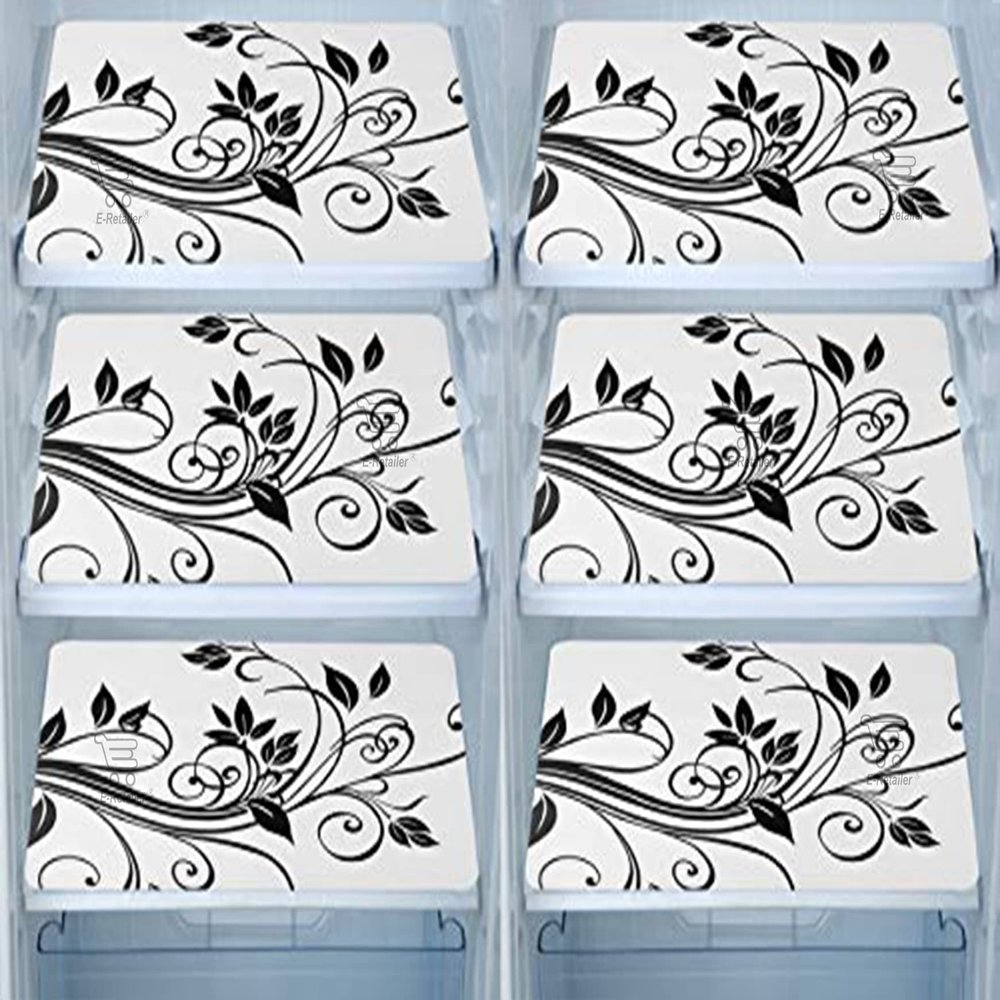 E-Retailer Waterproof PVC Floral Design Fridge Mat/Drawer Mat Set (Size: 12X17 inch, Set Content: Set of 6)