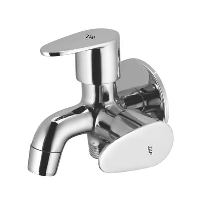 ZAP Prime Two-in-One Bib Cock Tap | Complete Brass 2-Wayfor Washing Machine with Water Saving Aerator/Brass Tap for Bathroom Kitchen | Wall Flange Mount Installation | Chrome Finish | Set of 1