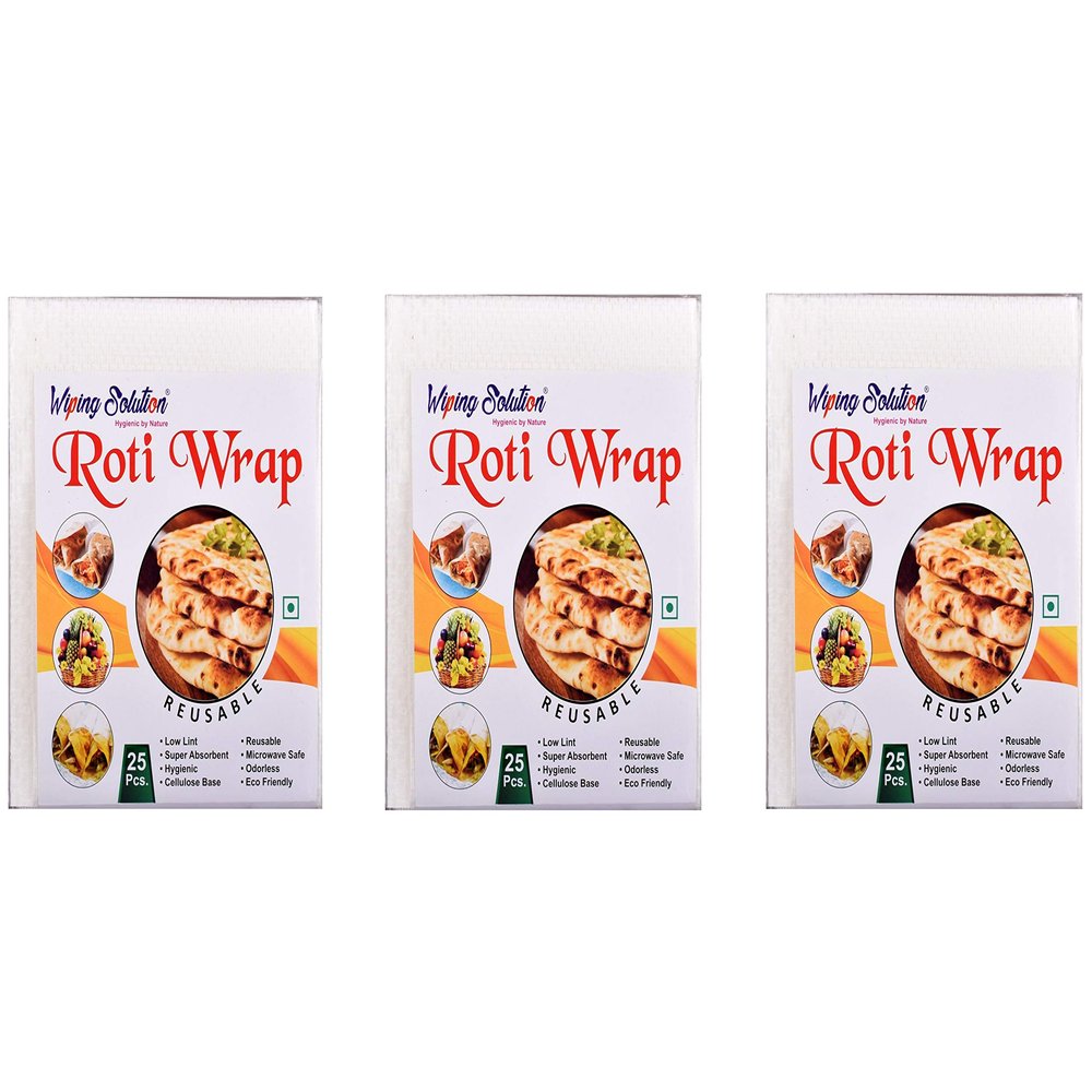 Wiping Solution Roti Wrap (White) Washable & Reusable 25 Wraps per Pack Set of 3 Packs (Total 75 Wraps)
