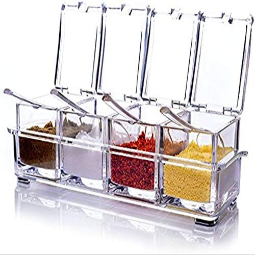 MOHAK Acrylic Seasoning Box Seasoning Storage Clear Spice Rack Organizer Condiment Holder Container Spices,with Plastic Spoons