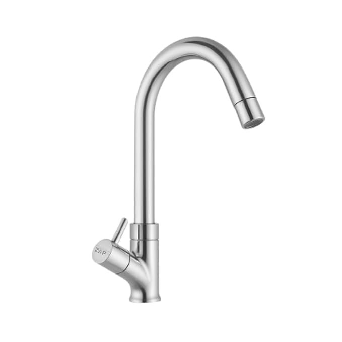 Zap Pluto Light Swan Neck Tap for Kitchen & Bathroom | Brass Body, Chrome Finish | Table/Deck Mounted | Sleek Durable Design | Soft Flow Water Faucet