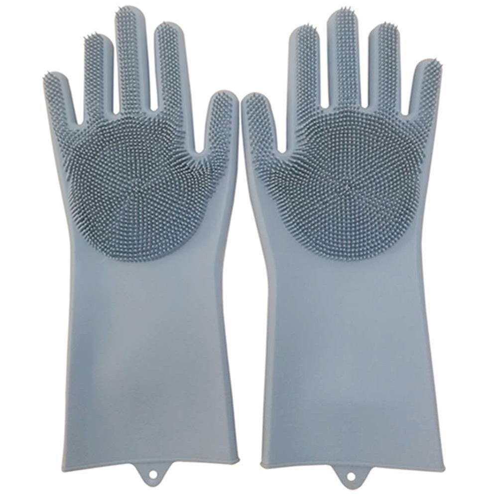 GLIVE (LABEL) Silicone Kitchen Magic Gloves for Dishwashing Rubber Dish Washing with Brush Cleaning Scrubber Hand Gloves - 1 Pair