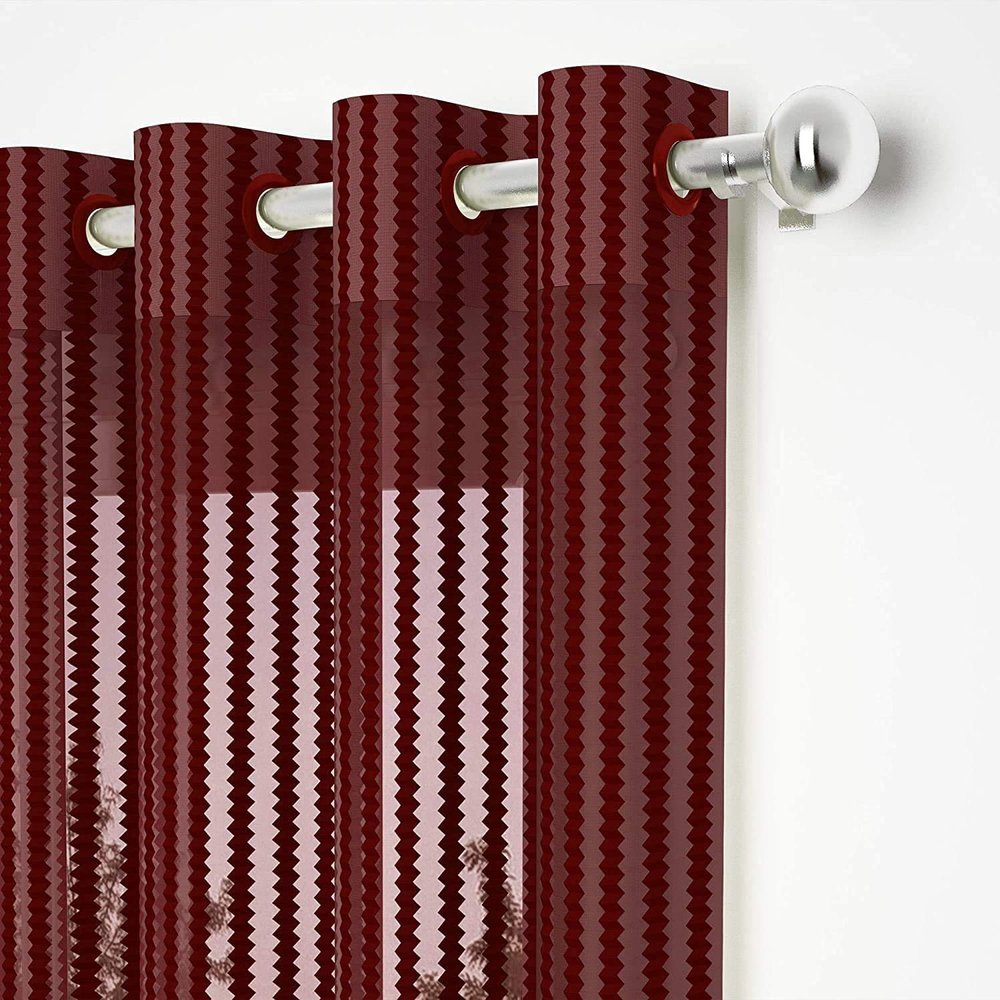 Soulful Creations Tissue fabric Curtain, 7 Feet, Maroon, Pack of 2