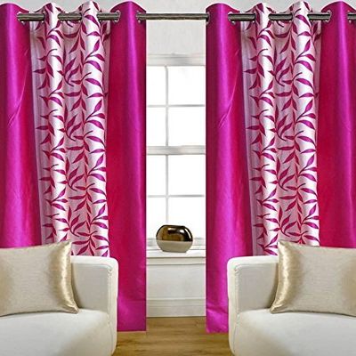 Inira Trendz Polyester Solid Eyelet Long Door Curtain, Pink, Pack of 1, Grommets, Eyelet