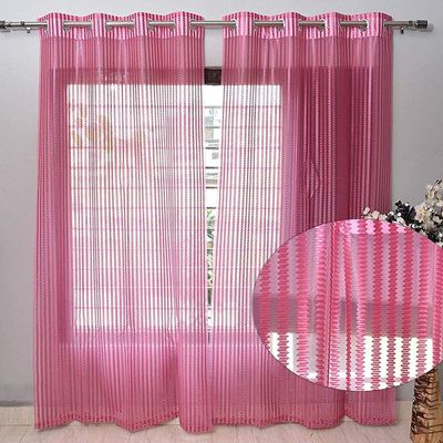Soulful Creations Net Tissue Polyester Curtains for Window 5 Feet, Pack of 2, Pink (Pink, 5 Feet)